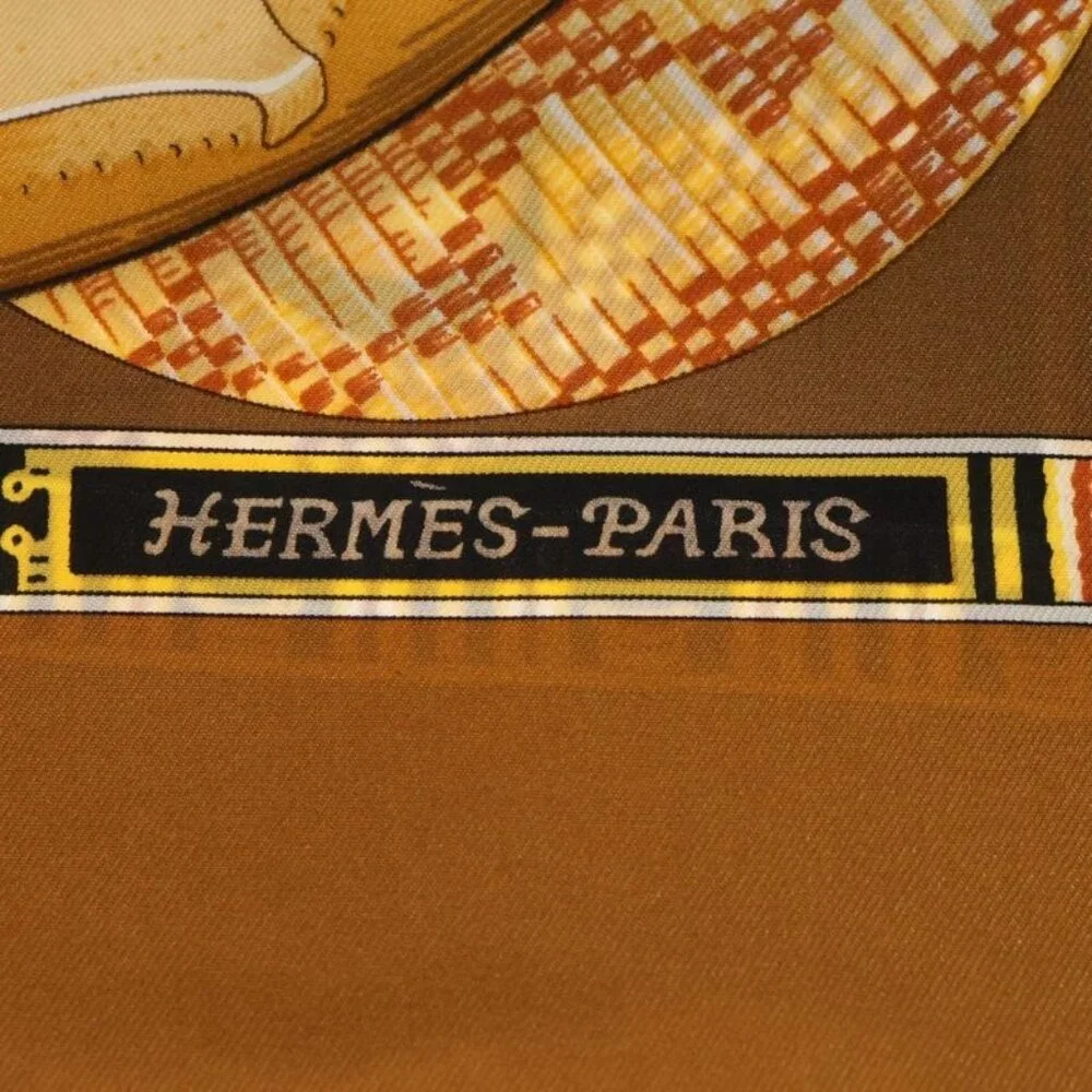 Hermes Carre 90 Au Son du Tam Silk Scarf Brown - Picture 2 of 6